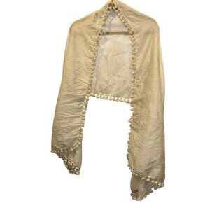 matta cream pom pom fringe trim scarf wrap shawl